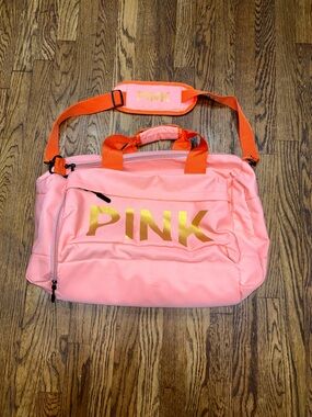 PINK Victoria's Secret Pink and Orange Logo Duffle Bag